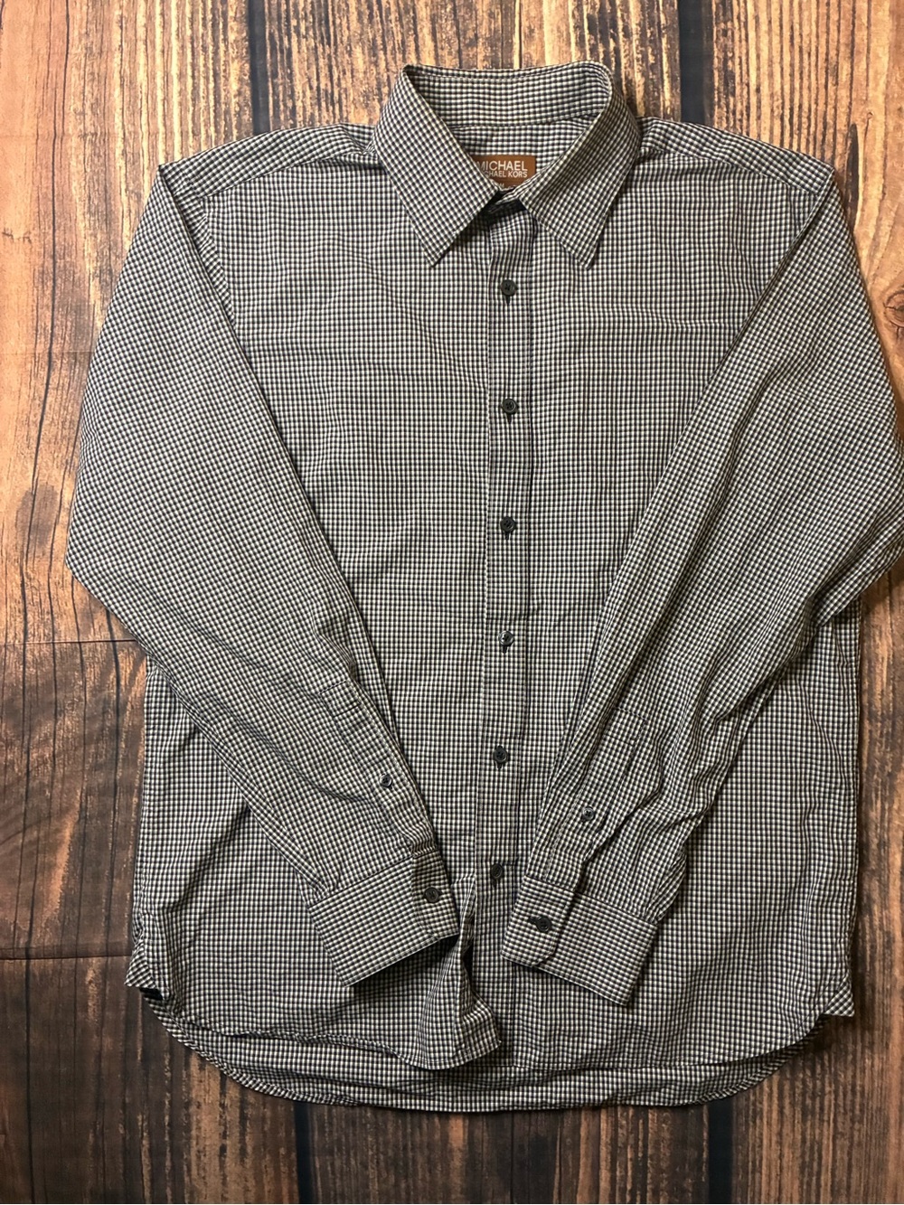 Michael Kors Men's Black and White Mini Gingham Dress Shirt